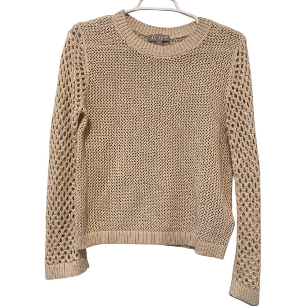 J.Crew XS Beige Open-Knit Sweater – Lightweight Long Sleeve Cotton Pullover
